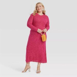 NWT! Women's Pink Cotton Maxi Pointelle Dress XL 51" Long